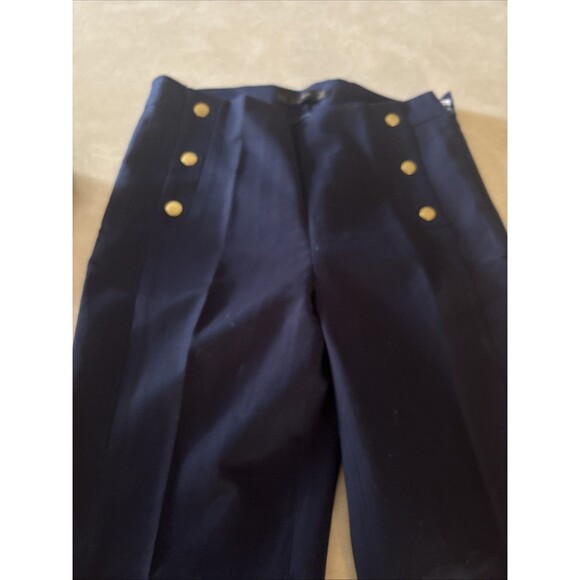 Zara Navy High Waisted Gold Button Detail Stretch Pants Womens Size 4 - Picture 4 of 9